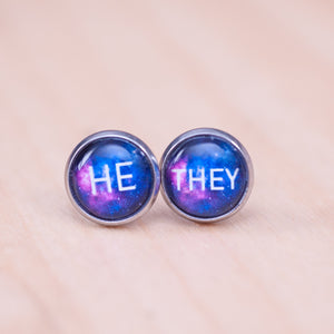 he they pronoun galaxy earrings