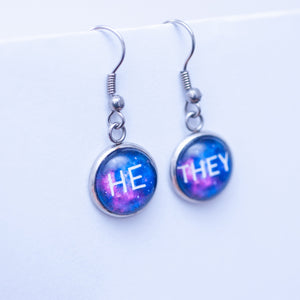 queer he they pronoun galaxy earrings