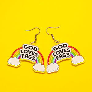God Loves Fags acrylic earrings