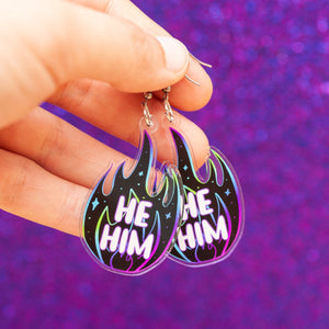 He/Him acrylic pronoun earrings