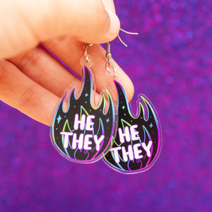 He/They acrylic pronoun earrings