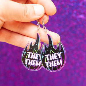 They/Them acrylic pronoun earrings