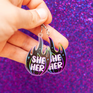 She/Her acrylic pronoun earrings