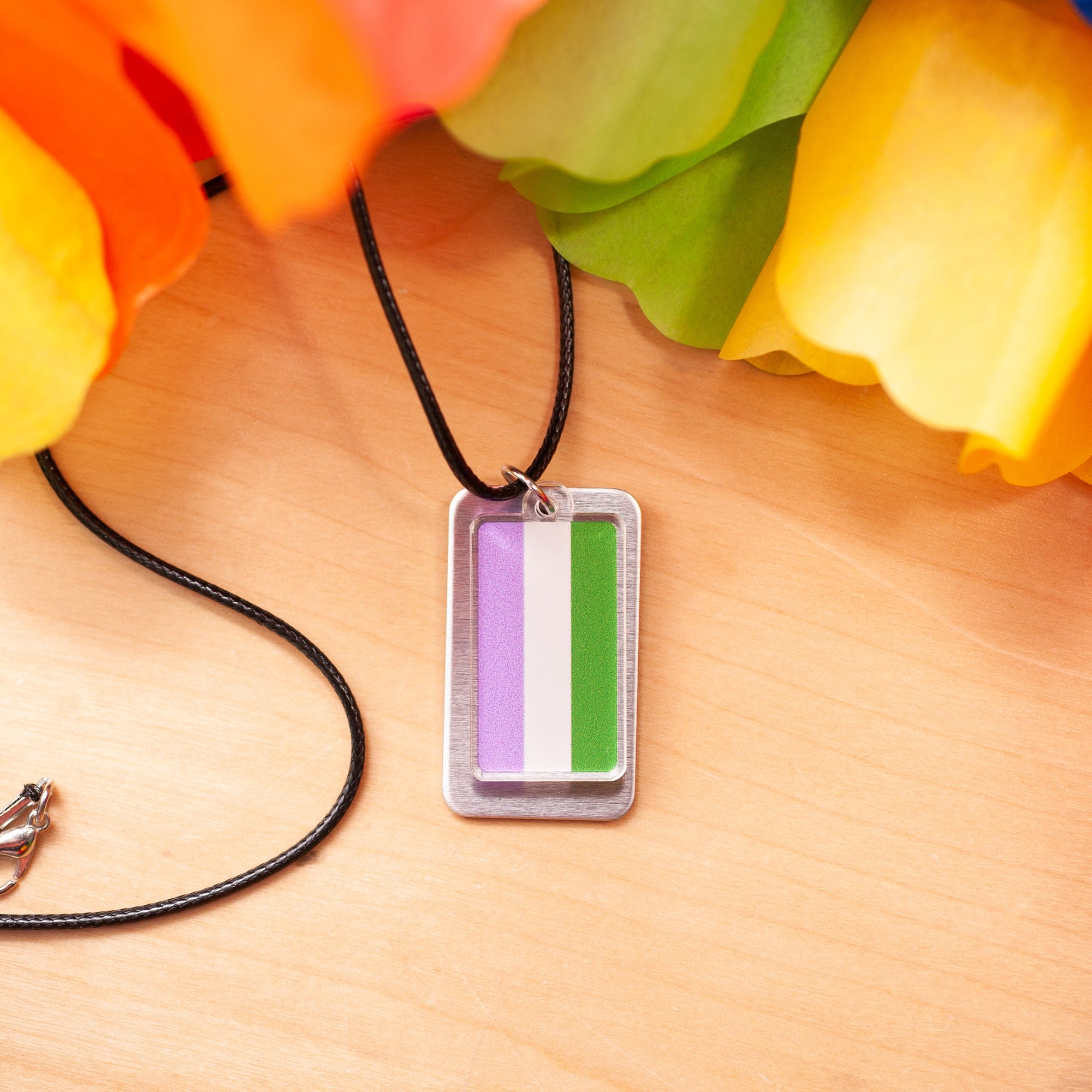 Genderqueer pride flag necklace