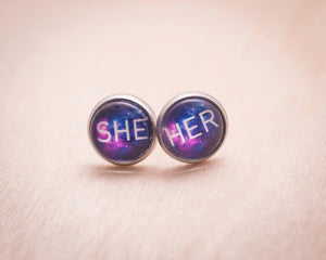 queer galaxy she her earrings