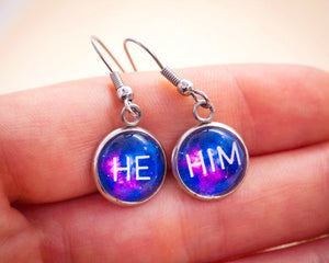 lgbtq he him pronoun dangle earrings