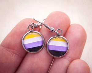 non-binary pride flag hanging earrings