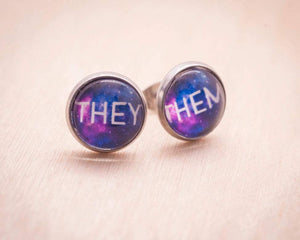 lgbtq pride pronoun stud earrings