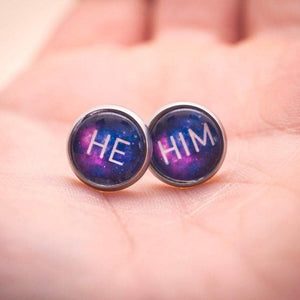 lgbtq he him pronoun stud earrings