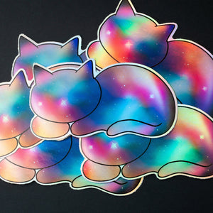 Galaxy Cat rainbow holographic sticker