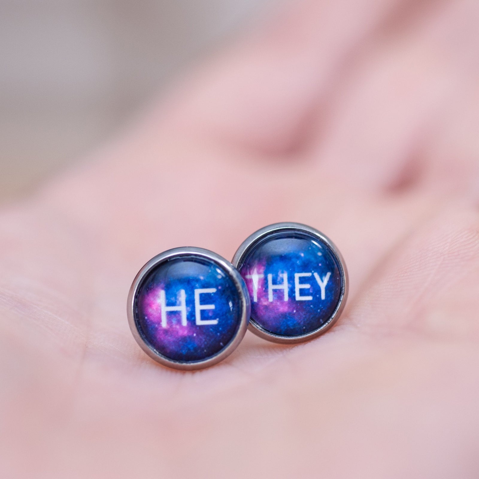 lgbtq he they pronoun stud earrings