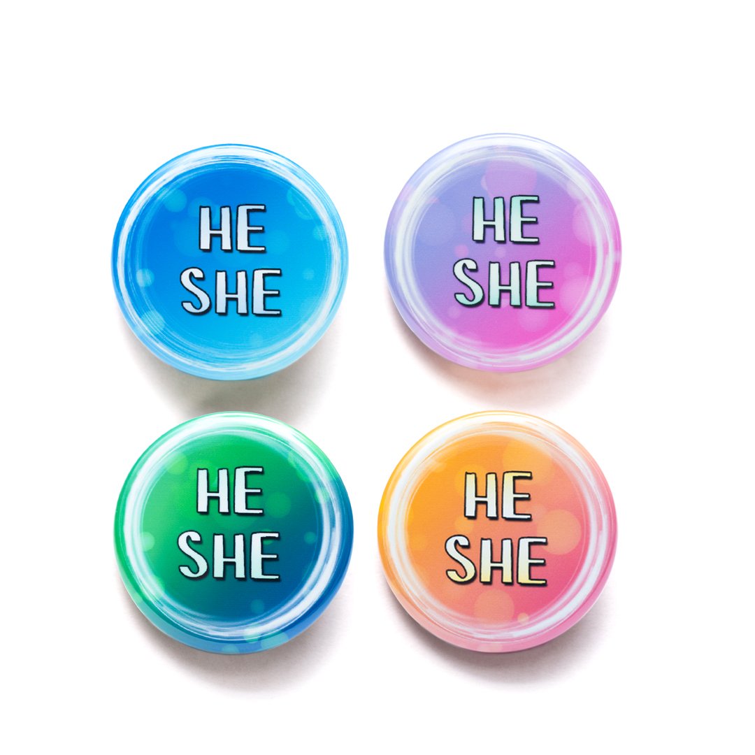 He/she pronoun buttons