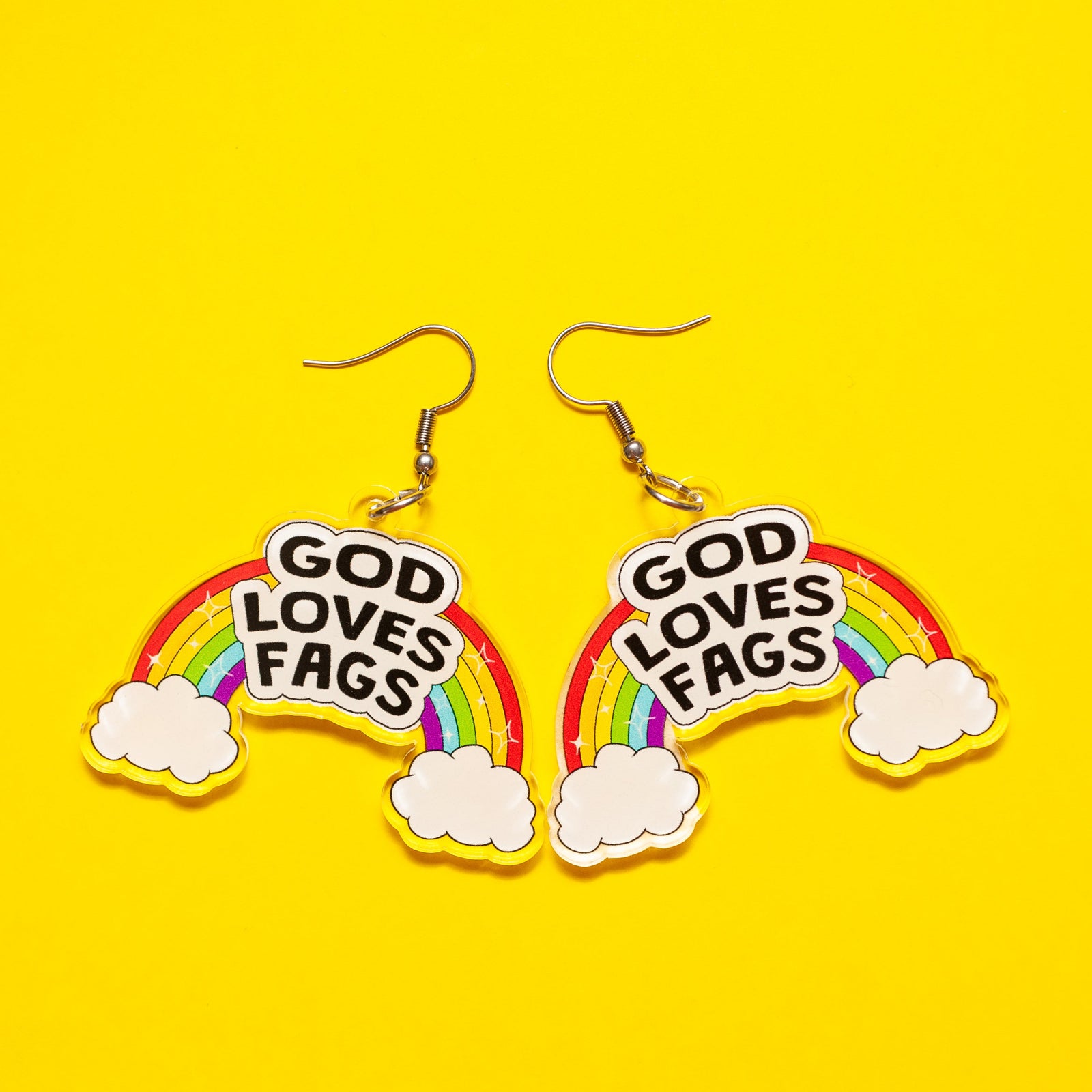 God Loves Fags acrylic earrings