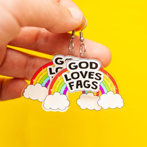 God Loves Fags acrylic earrings