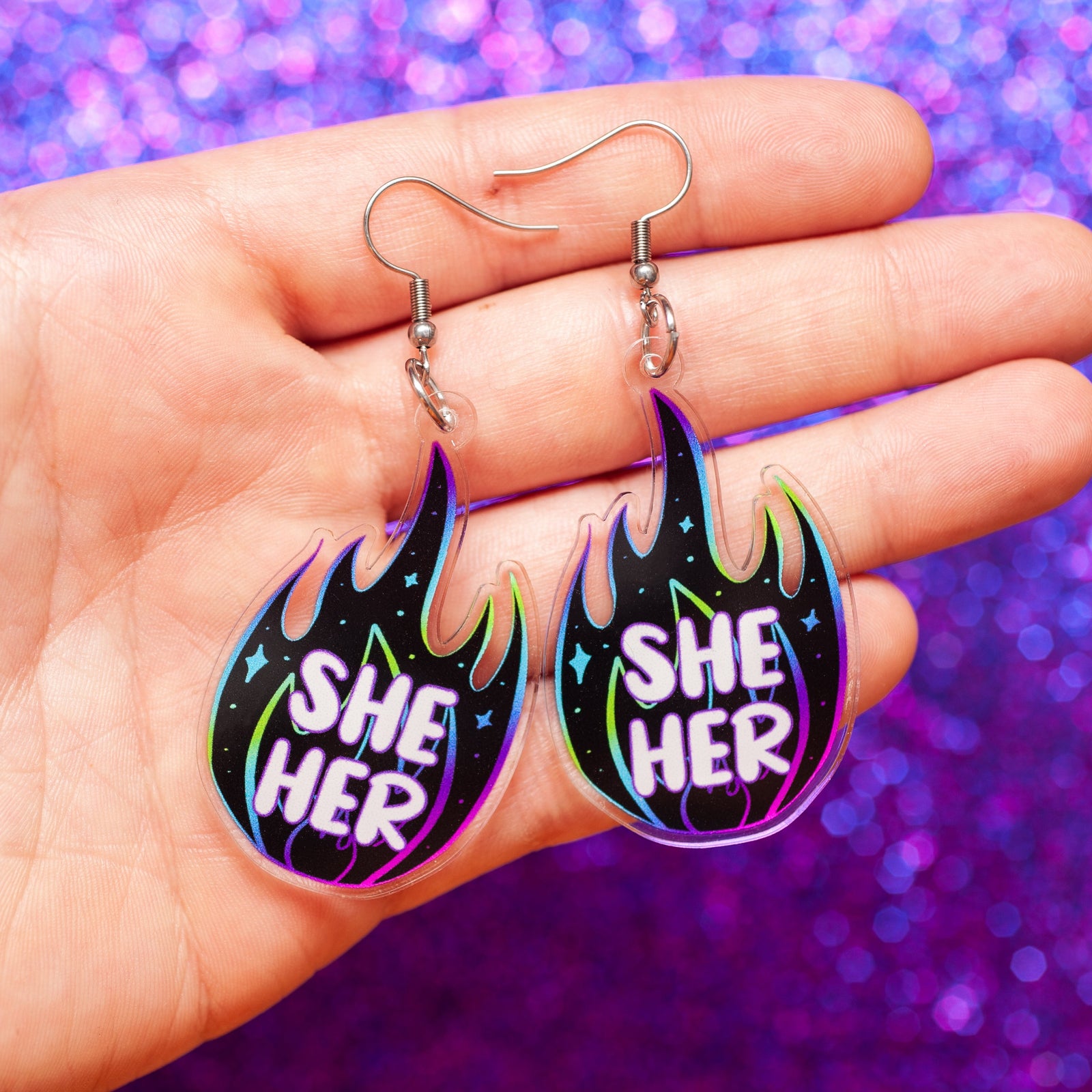She/Her acrylic pronoun earrings