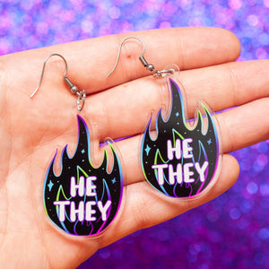 He/They acrylic pronoun earrings