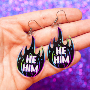 He/Him acrylic pronoun earrings