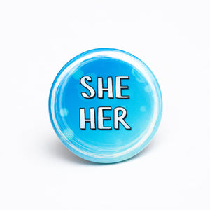 She/her pronoun buttons