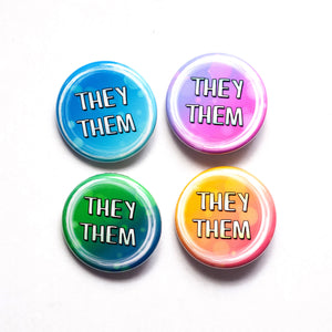 They/them pronoun buttons