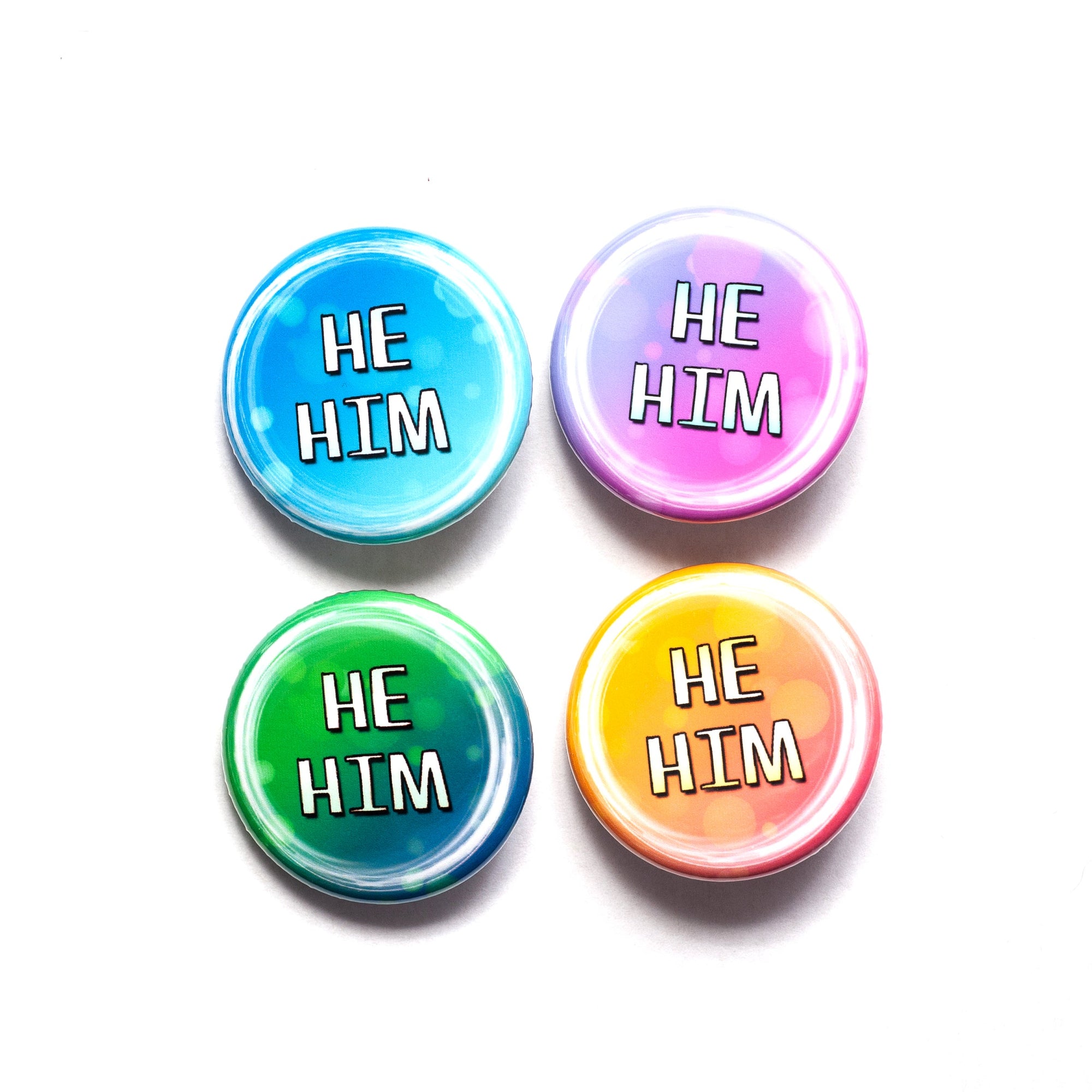 He/him pronoun buttons
