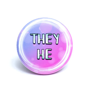 They/he pronoun buttons