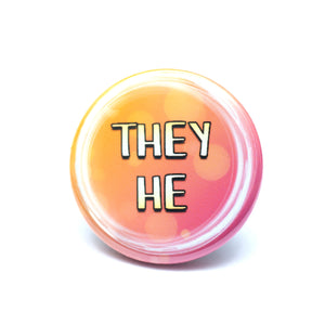 They/he pronoun buttons