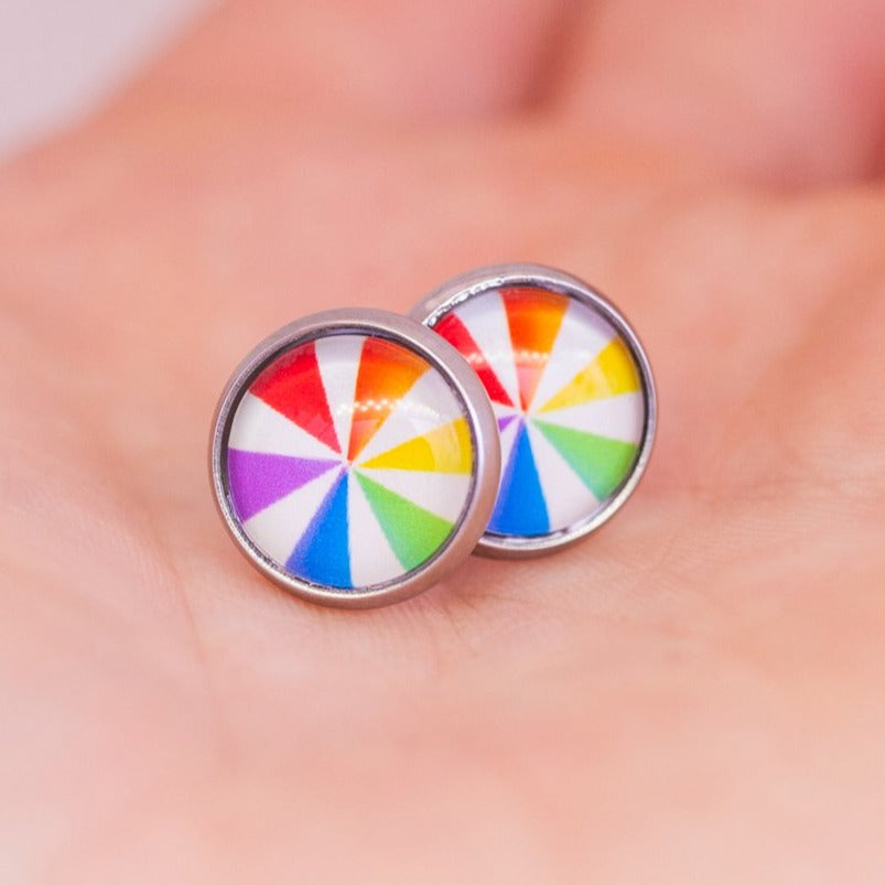 Child's Multi-Color Crystal Rainbow Stud Earrings in Solid Sterling Silver  | Banter