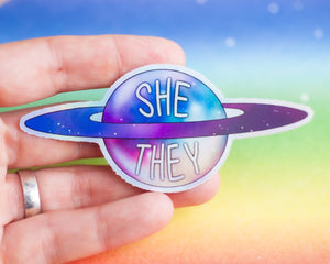 Pronoun planet holographic stickers