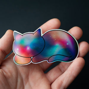 Galaxy Cat rainbow holographic sticker